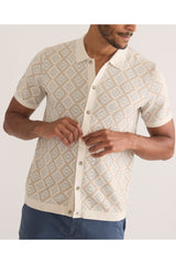 Marine Layer Oatmeal Geo  Short Sleeve Sweater Shirt