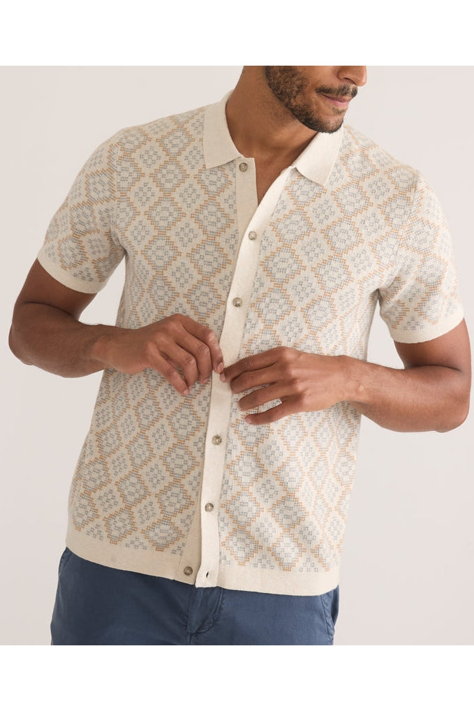 Wholesale,Marine Layer, Marine Layer Oatmeal Geo  Short Sleeve Sweater Shirt, Tan, Extra Extra Large-52-TagXXL