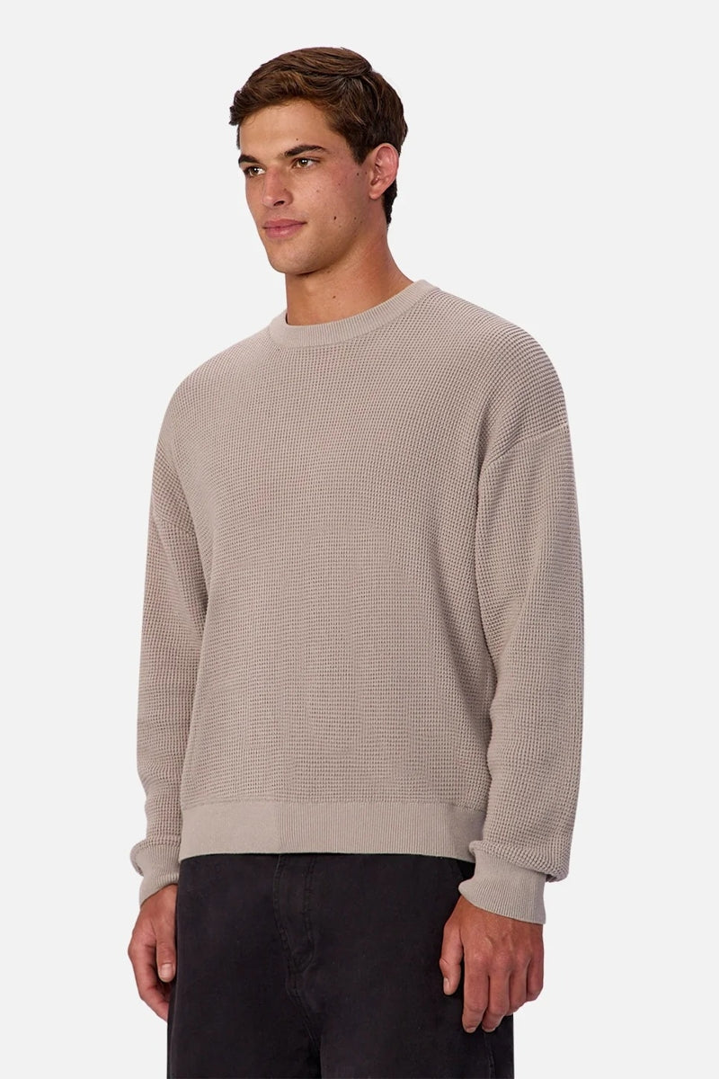 Wholesale,INDUSTRIE AUSTRALIA, INDUSTRIE AUSTRALIA Grey Waffle Textured Crewneck Long Sleeve Tee, Grey, Large-50-TagL