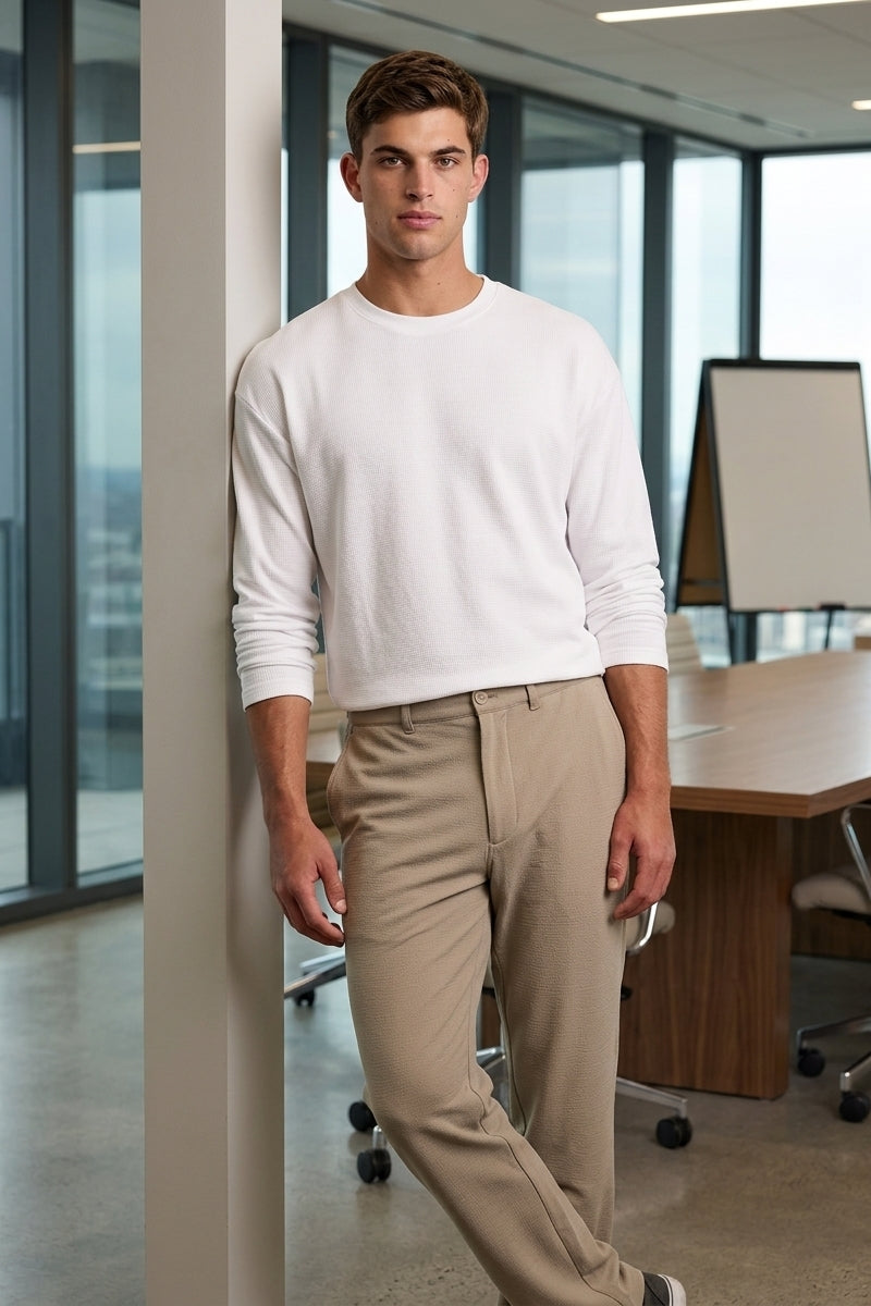 Wholesale,INDUSTRIE AUSTRALIA, INDUSTRIE AUSTRALIA White Waffle Textured T-Shirt, White, Small-44-TagSMedium-46-TagMLarge-48-TagLExtra Large-50-TagXLExtra Extra Large-52-TagXXL