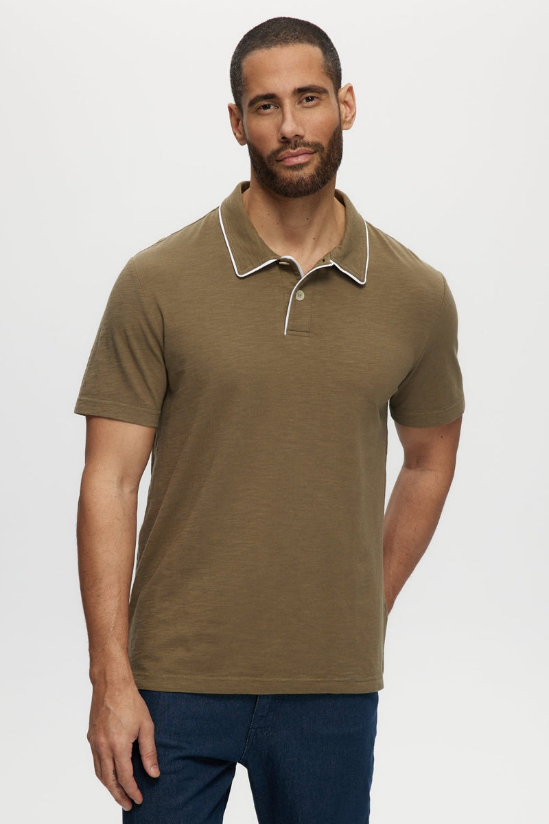 Faire,Julian & Mark, Julian & Mark Olive Slub Jersey Enzyme Wash Polo, Green, Medium-41-TagM