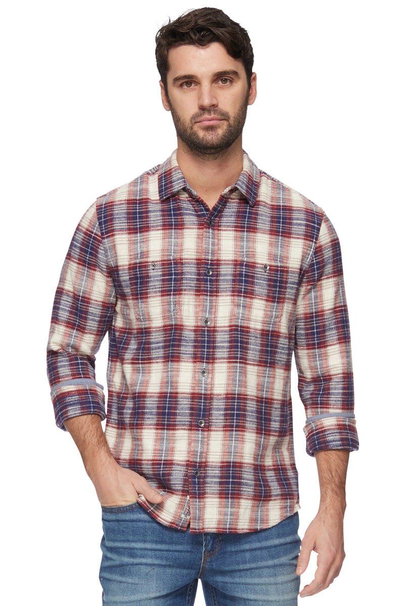 Wholesale,Flag & Anthem, Flag & Anthem Red/Cream Plaid Slub Long Sleeve Shirt, Red, Extra Extra Large-56-TagXXL