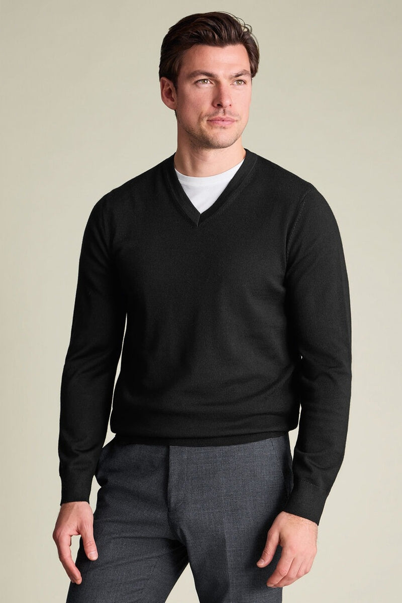 Wholesale,Charles Tyrwhitt, Charles Tyrwhitt Black Pure Merino Wool V-Neck Sweater, Black, Small-39-TagS