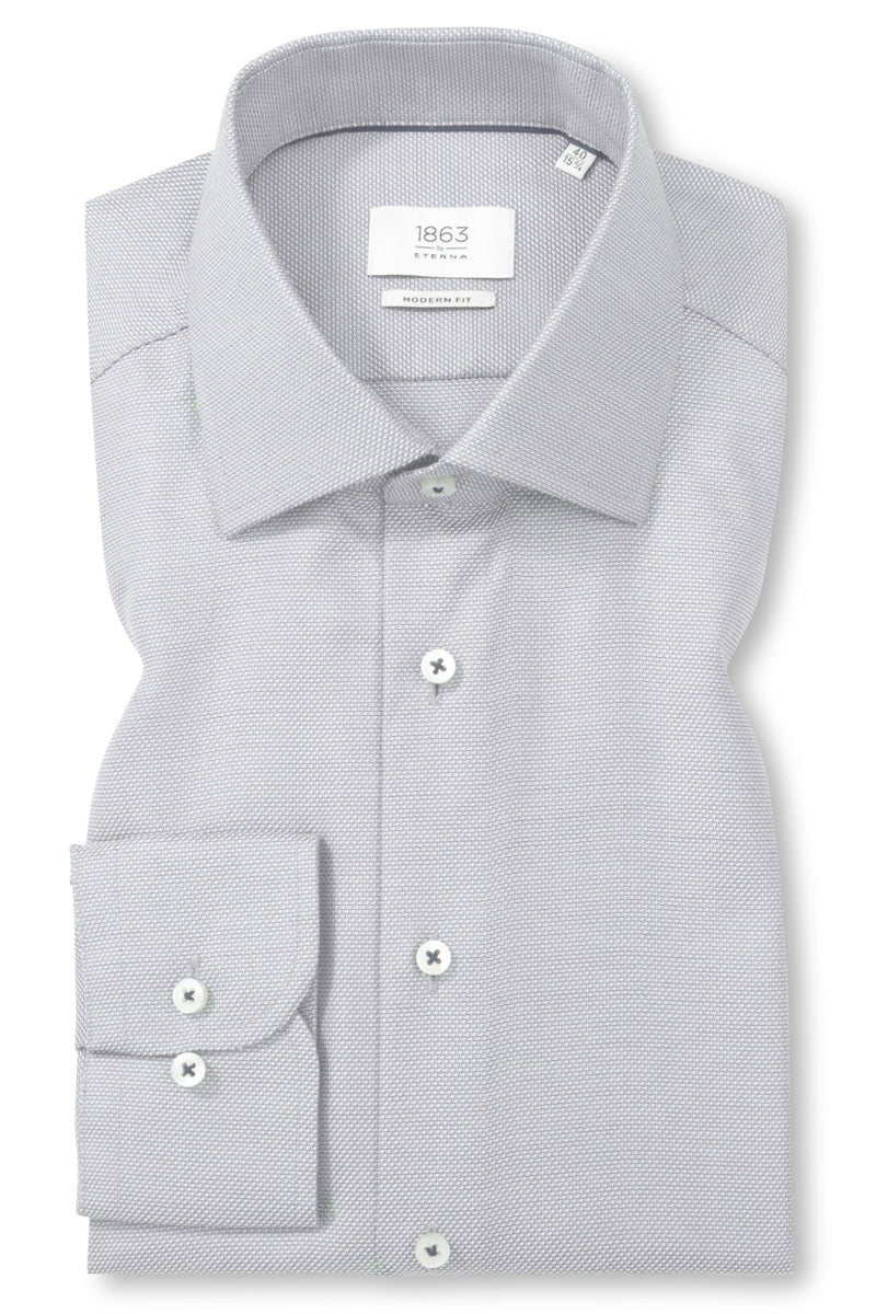 Wholesale,1863 by Eterna, 1863 by Eterna Silver Grey Structured Twill Modern Fit Shirt, Grey, Extra Large-52-Tag17.5