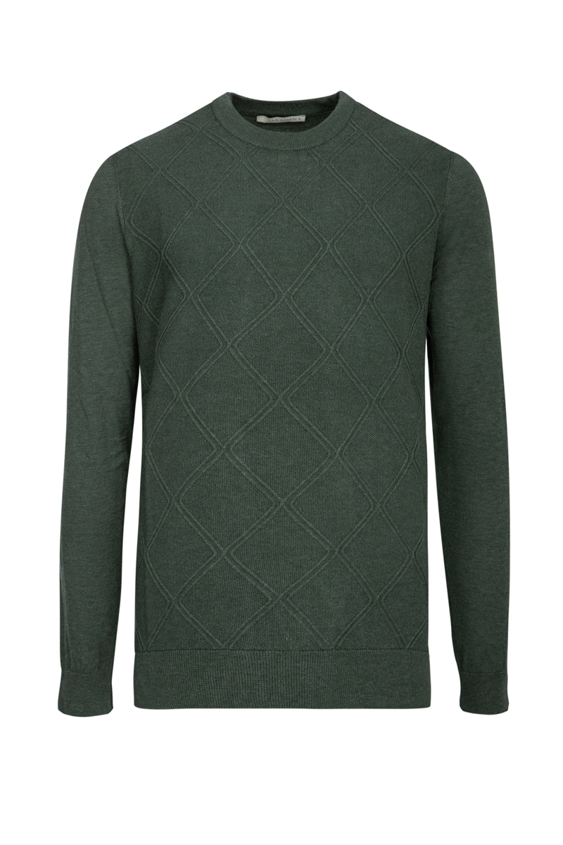Wholesale,Jakamen, Jakamen Dark Green Diamond Textured Slim Fit Sweater, Green, Small-42-TagS
