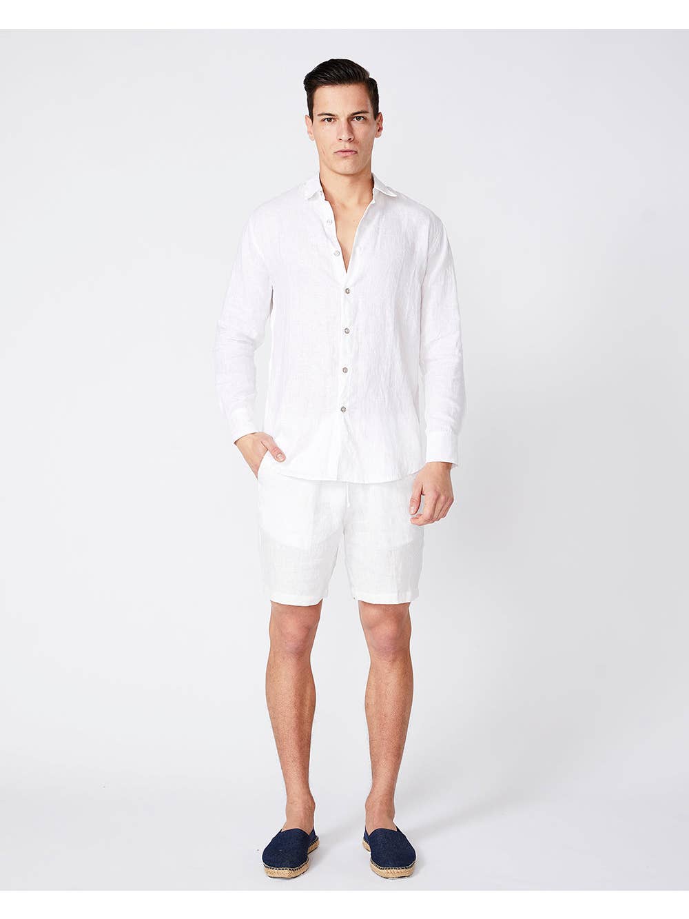 Faire,Merlino Street, Merlino Street White Linen Long Sleeve Button Shirt, White, Large-45-TagL