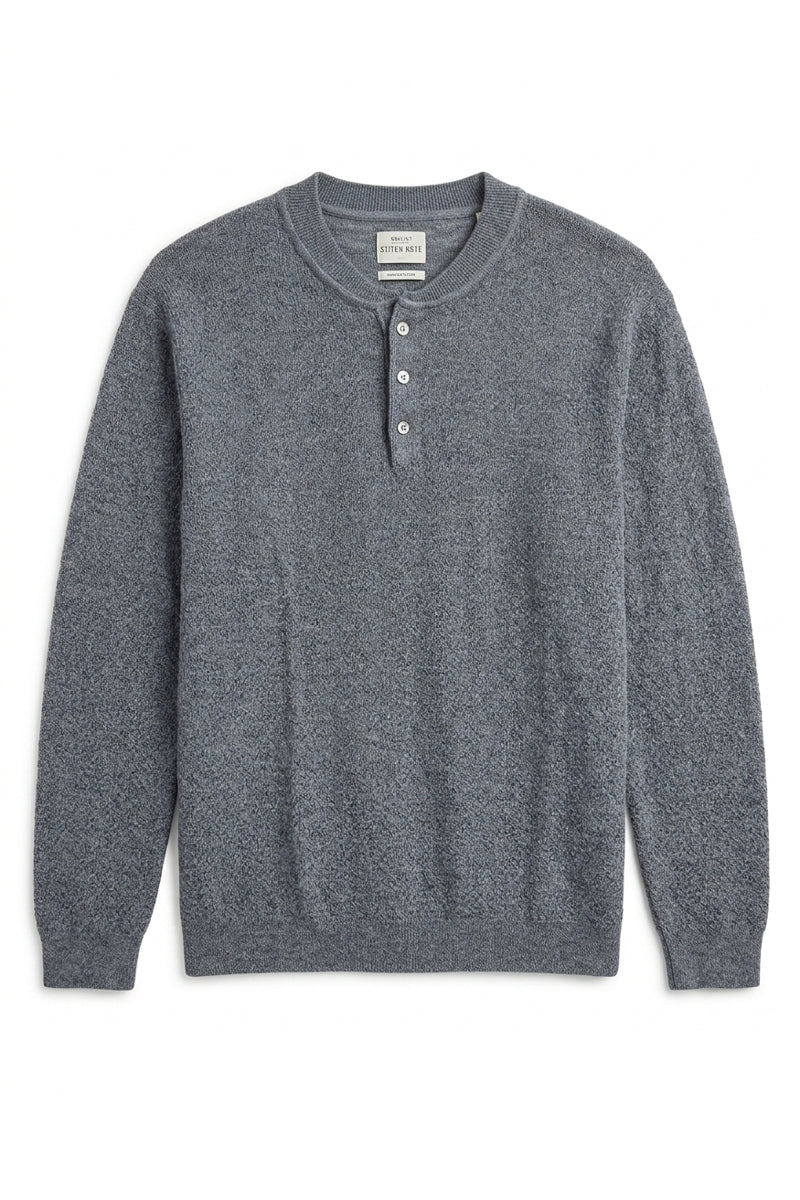 Direct From Brand,Stitch Note, Stitch Note Grey 100% Merino Wool Solid Henley, Grey, Large-45-TagL