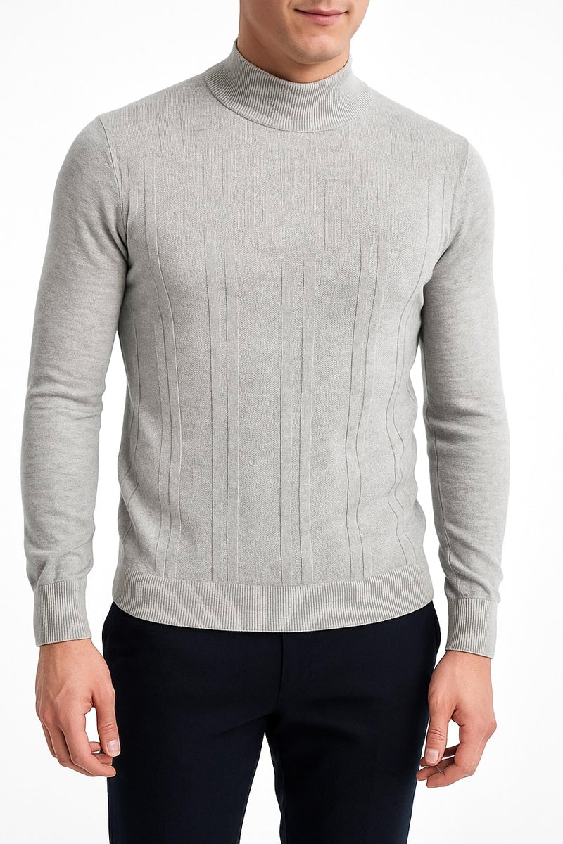 Wholesale,Jakamen, Jakamen Light Grey Mockneck Textured Sweater, Grey, Large-42-TagXXL