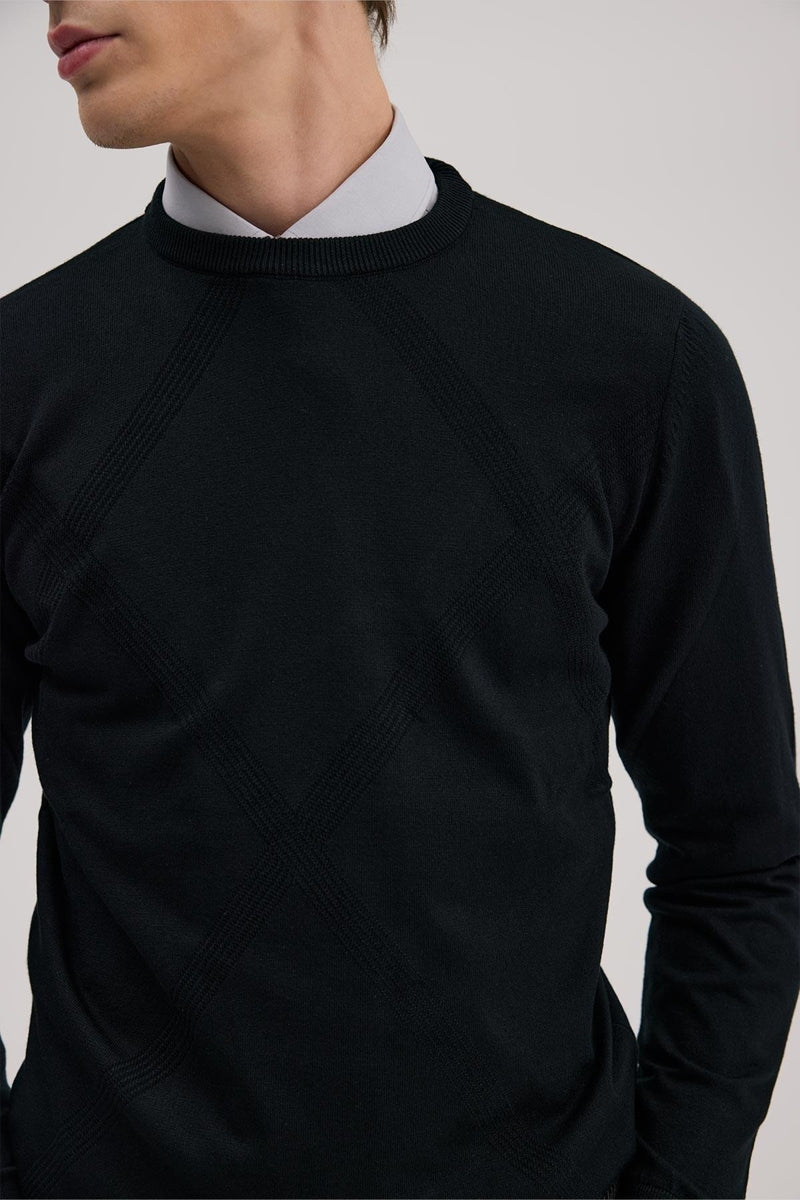 Wholesale,Jakamen, Jakamen Black Textured Slim Fit Sweater, Black, Small-39-TagSMedium-40-TagMLarge-42-TagLExtra Large-44-TagXLExtra Extra Large-46-TagXXL