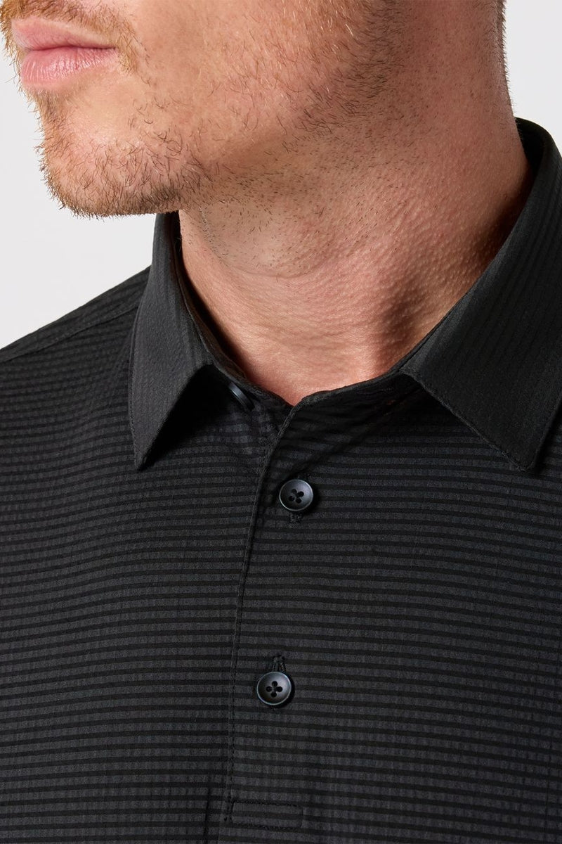 Wholesale,Mizzen + Main, Mizzen + Main Black Seersucker Textured Knit Trim Fit Polo, Black, Medium-42-TagM