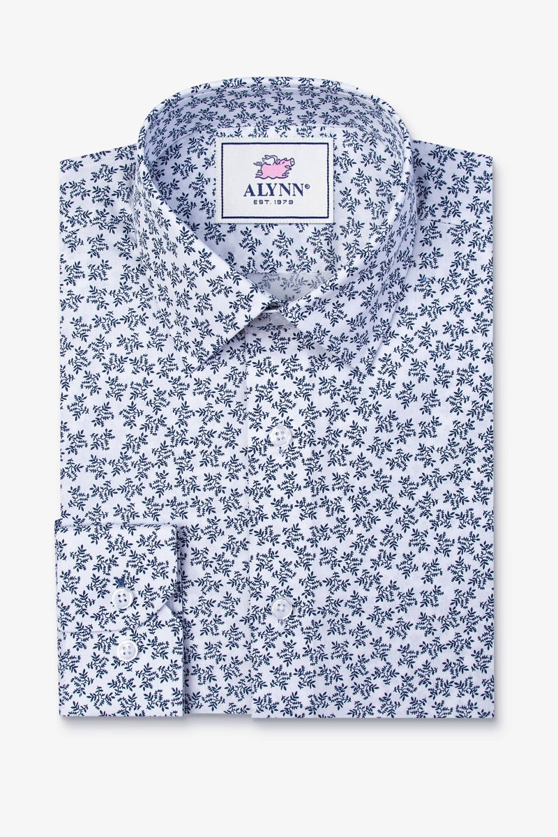 Faire,Alynn, Alynn White with Navy Floral Print Slim Fit Dress Shirt, White, Extra Large-48-TagXL