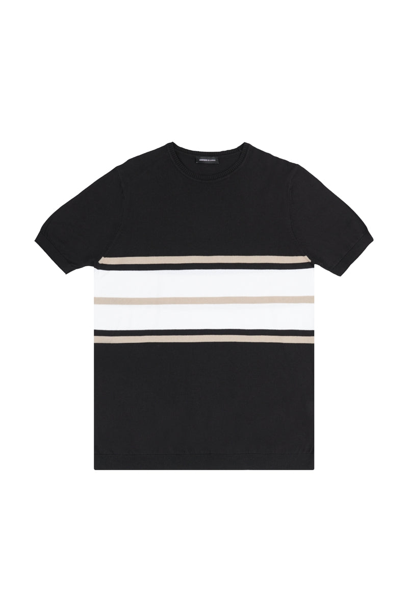 Wholesale,Altinyildiz Classics, Altinyildiz Classics Black with White/Tan Striped Knit T-Shirt, Black, Small-39-TagSMedium-41-TagM
