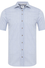 R2 Amsterdam Blue/White Stripped Stretch Short Sleeve Button Up Shirt