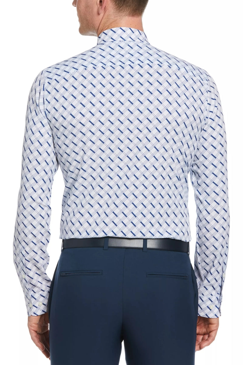 Wholesale,Perry Ellis, Perry Ellis Blue/White Diagonal Printed Stretch Shirt, Blue, Medium-42-TagMLarge-45-TagLSmall-40-TagS