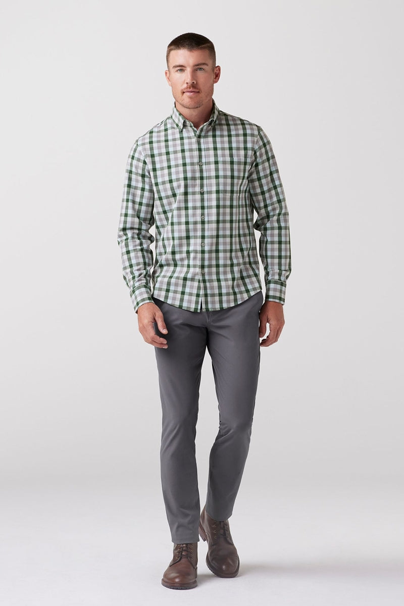 Wholesale,Mizzen + Main, Mizzen + Main Green/Grey Multi Check Trim Flannel Shirt, Green, Medium-42-TagM