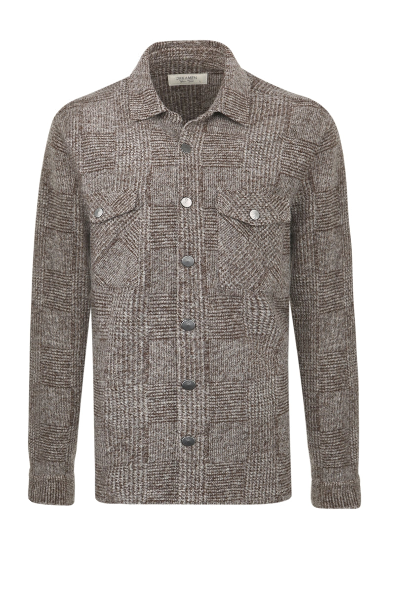 Wholesale,Jakamen, Jakamen Brown Plaid Textured Wool Blend Shacket, Brown, Large-46-TagL