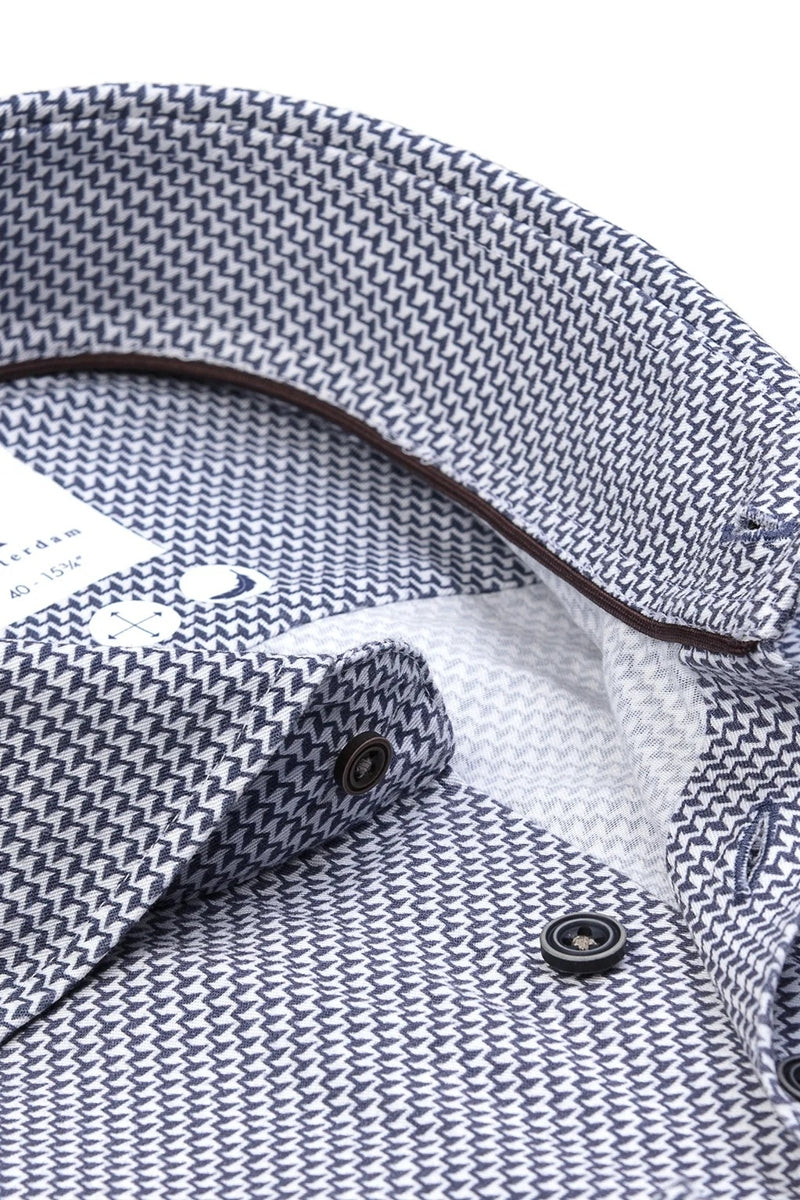 Direct From Brand,R2 Amsterdam, R2 Amsterdam Navy Printed Tencel Blend Shirt, Blue, Medium-44-Tag40