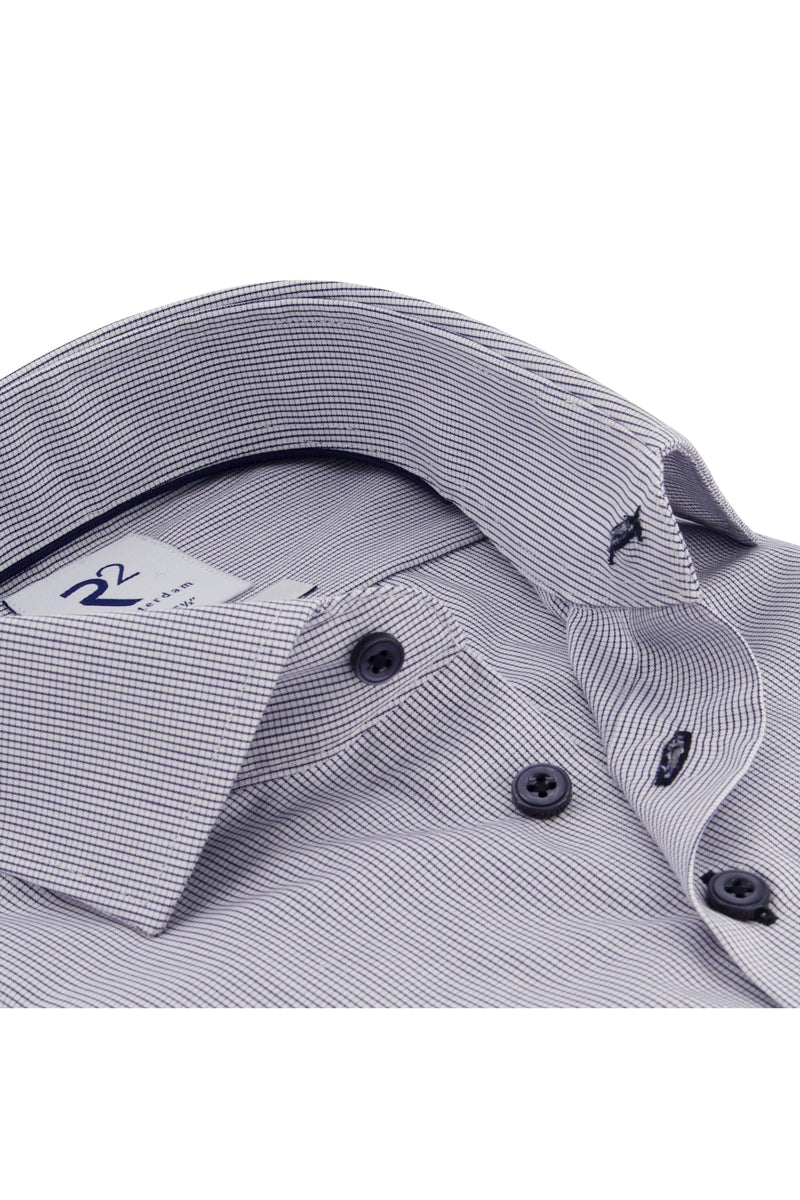 Direct From Brand,R2 Amsterdam, R2 Amsterdam Navy Vichy Check Non-iron Cotton Shirt, Blue, Small-40-Tag38