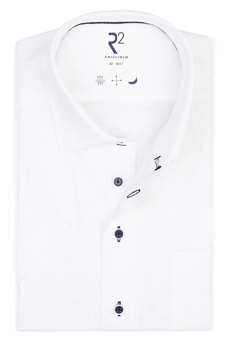 Direct From Brand,R2 Amsterdam, R2 Amsterdam White Textured Dobby Cotton Shirt, White, Medium-42-Tag39Large-46-Tag42