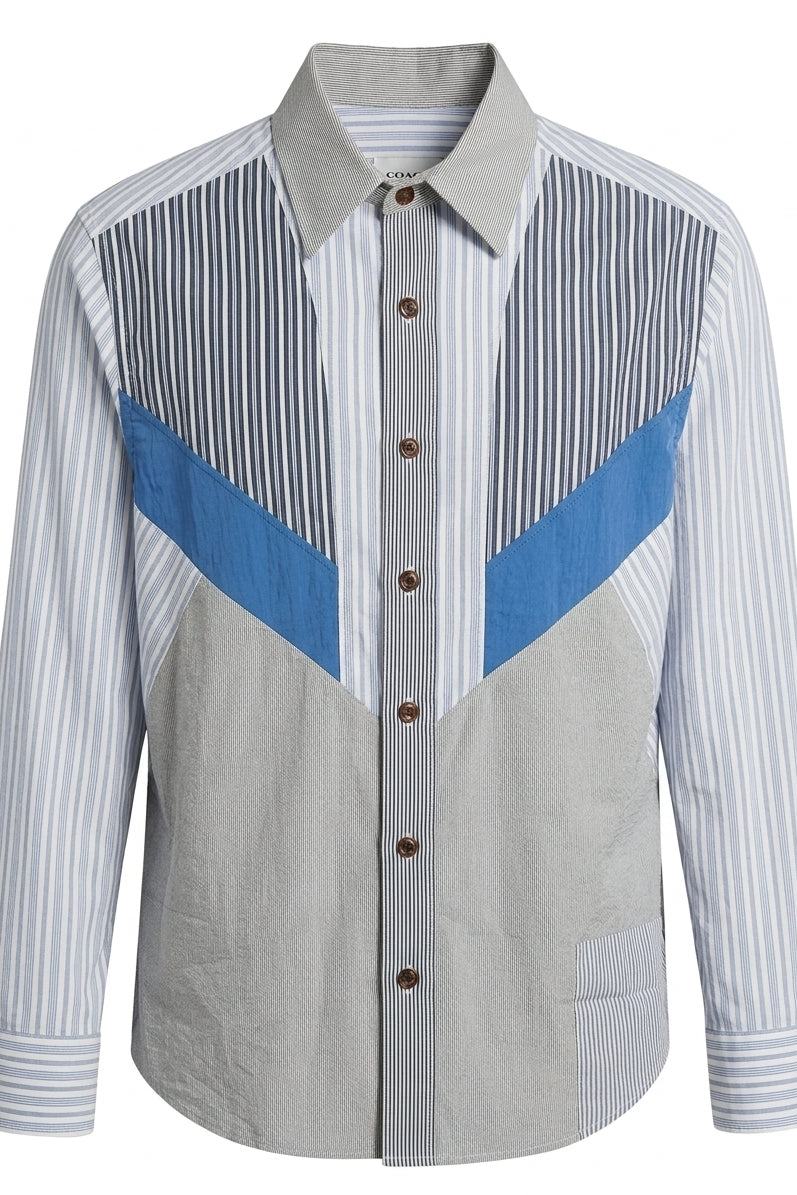 Wholesale,A Fish Named Fred, Coach Blue Colorblock Mixed Vertical Stripe Shirt - Stylish and Unique Design, Blue, Small-42-TagS