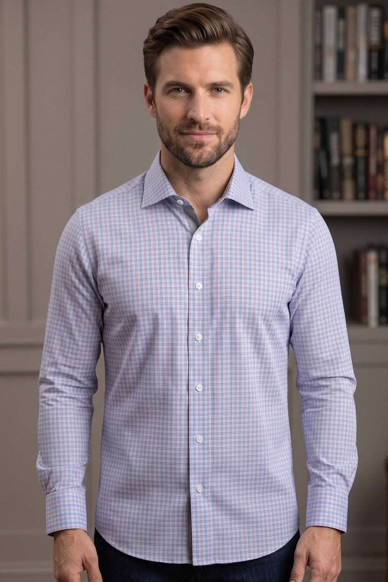 Wholesale,Twillory, Twillory Blue/Red Mini Windowpane Performance Shirt, Blue, Extra Large-52-Tag18