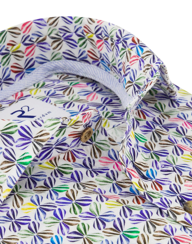 R2 Amsterdam Multicolor Air Balloon Print Stretch Woven Short Sleeve Shirt