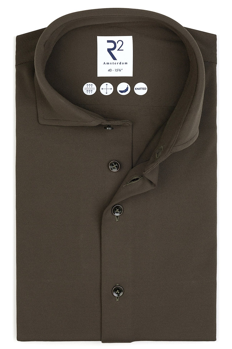 Direct From Brand,R2 Amsterdam, R2 Amsterdam Dark Green 4-Way Stretch Shirt, Green, Medium-43-Tag41