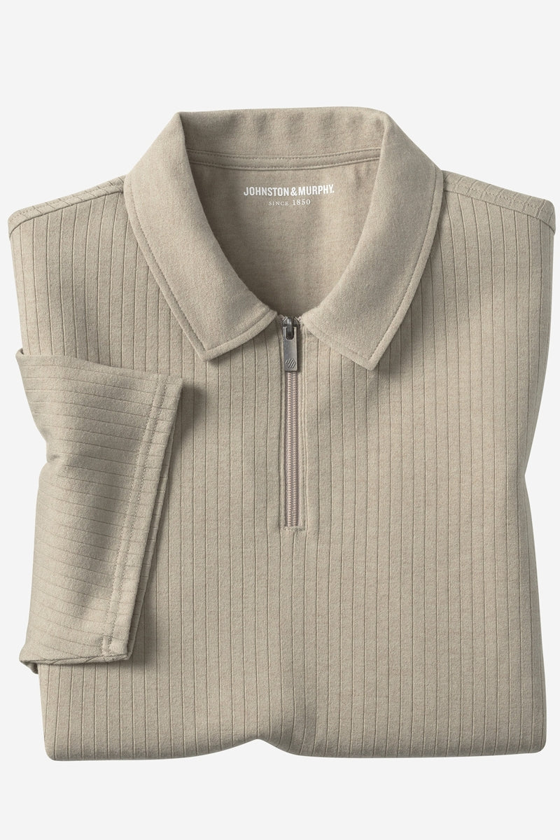 Wholesale,Johnston & Murphy, Johnston & Murphy Stone Ribbed Qtr Zip Polo, Tan, Medium-44-TagM