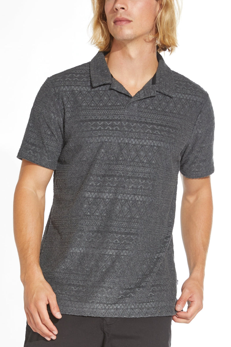 Wholesale,Civil Society, Civil Society Heather Dark Charcoal Jacquard Short Sleeve Resort Polo, Grey, Small-39-TagS