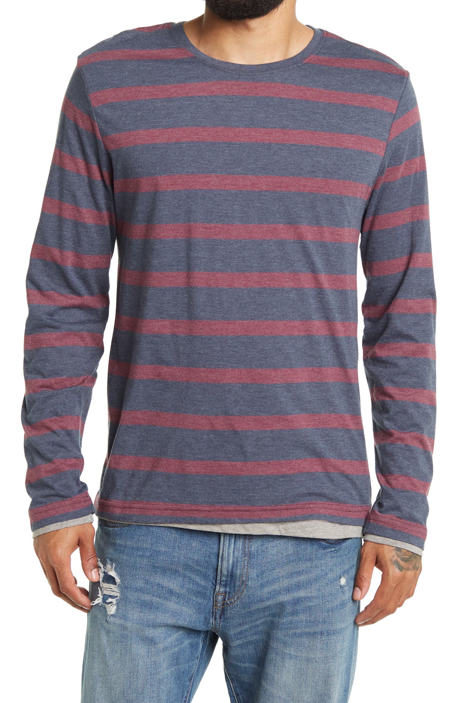 Nordstrom Rack,Tailor Vintage, Tailor Vintage Stripe Reversible Long Sleeve T-Shirt, Blue, Small-38-TagS