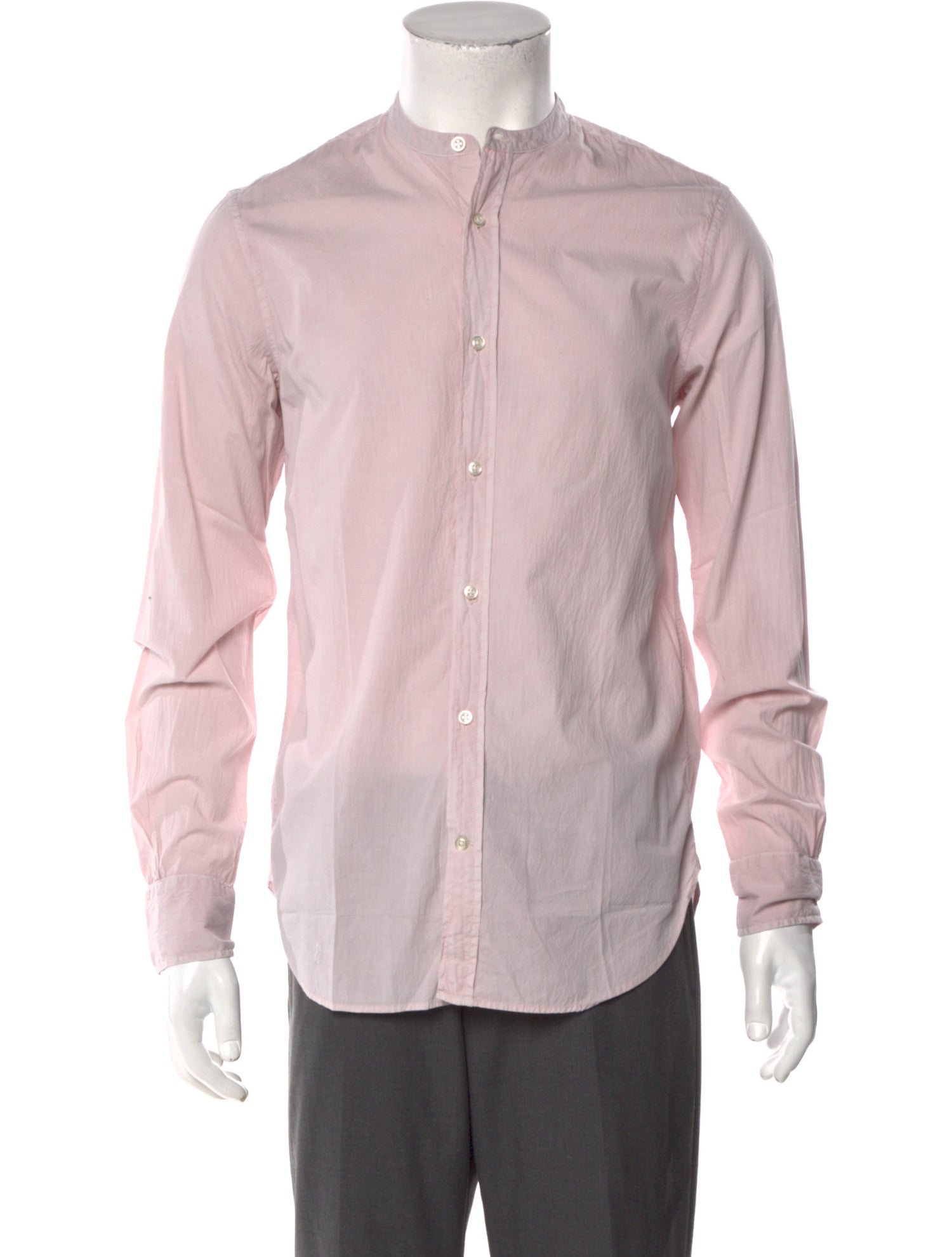 RealReal,Officine Generale, Officine Generale Pink Mandarin Collar Long Sleeve Shirt with Patch Pockets & Button Closure, Pink, Small-38-TagS