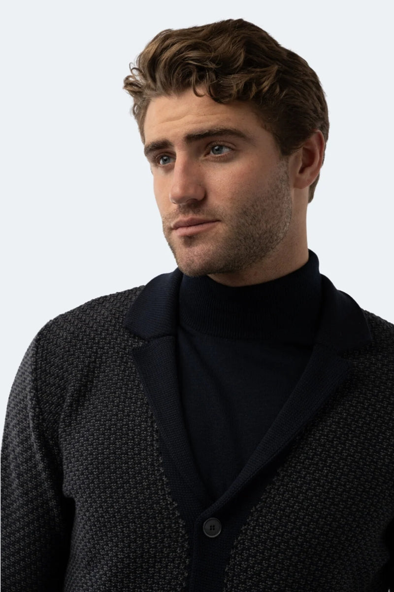 Wholesale,Luchiano Visconti, Luchiano Visconti Navy Two Tone Knit Textured Cardigan, Blue, Medium-44-TagMLarge-46-TagLExtra Large-47-TagXLExtra Extra Large-48-TagXXL