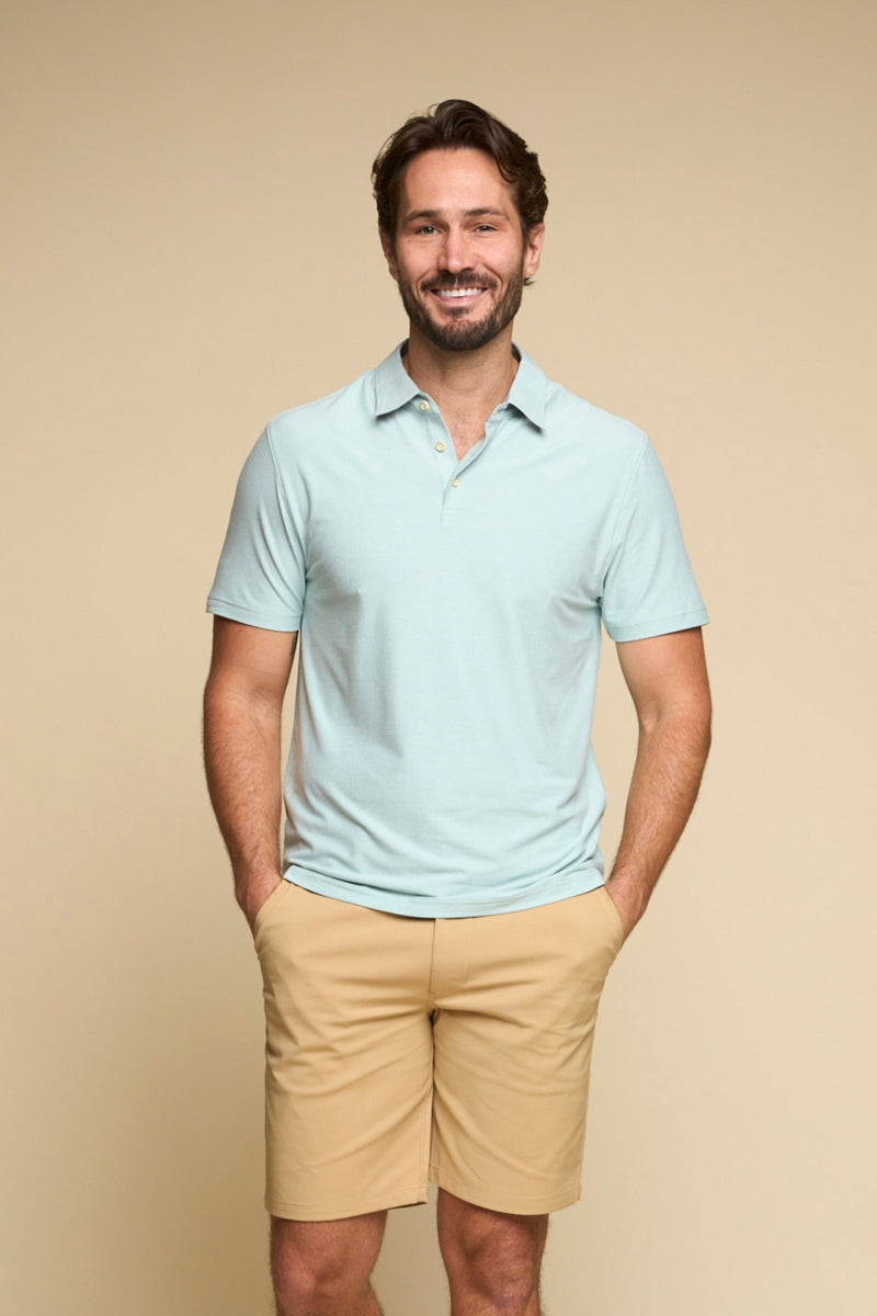 Wholesale,Fundamental Coast, Fundamental Coast Heathered Surf Blue Mini Stripe Reverse-jersey Polo, Blue, Small-40-TagSMedium-42-TagMLarge-45-TagLExtra Large-48-TagXLExtra Extra Large-51-TagXXL