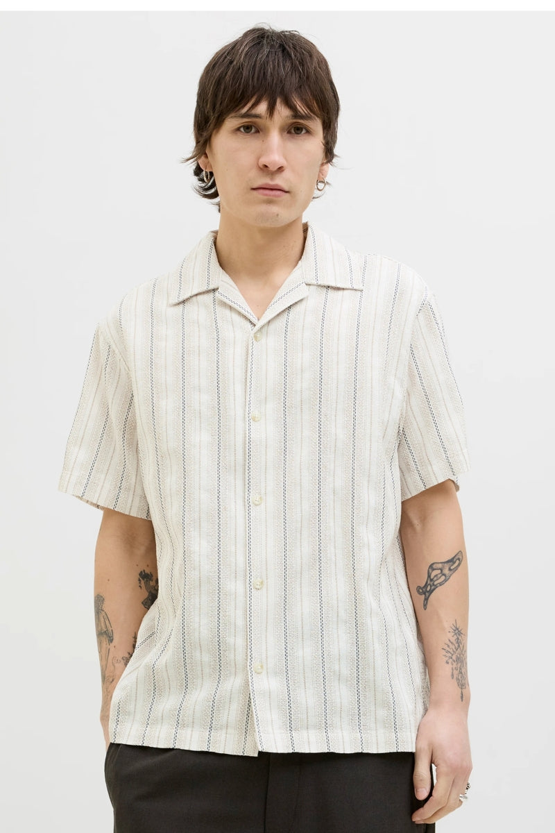 Wholesale,Jack & Jones, Jack & Jones Tan/Blue Striped Textured Shirt, Tan, Medium-46-TagM