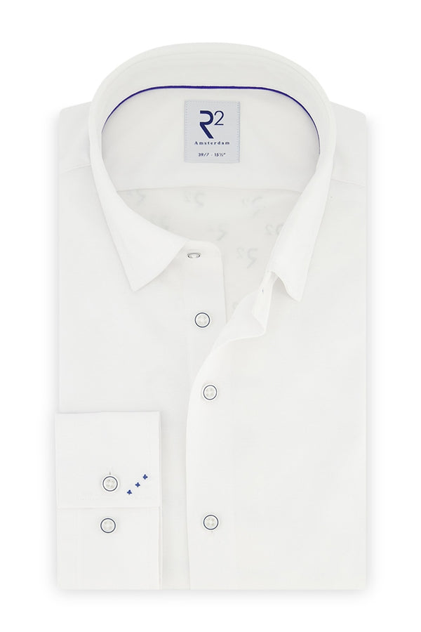 R2 Amsterdam White Knitted Pique Long Sleeve Dress Shirt