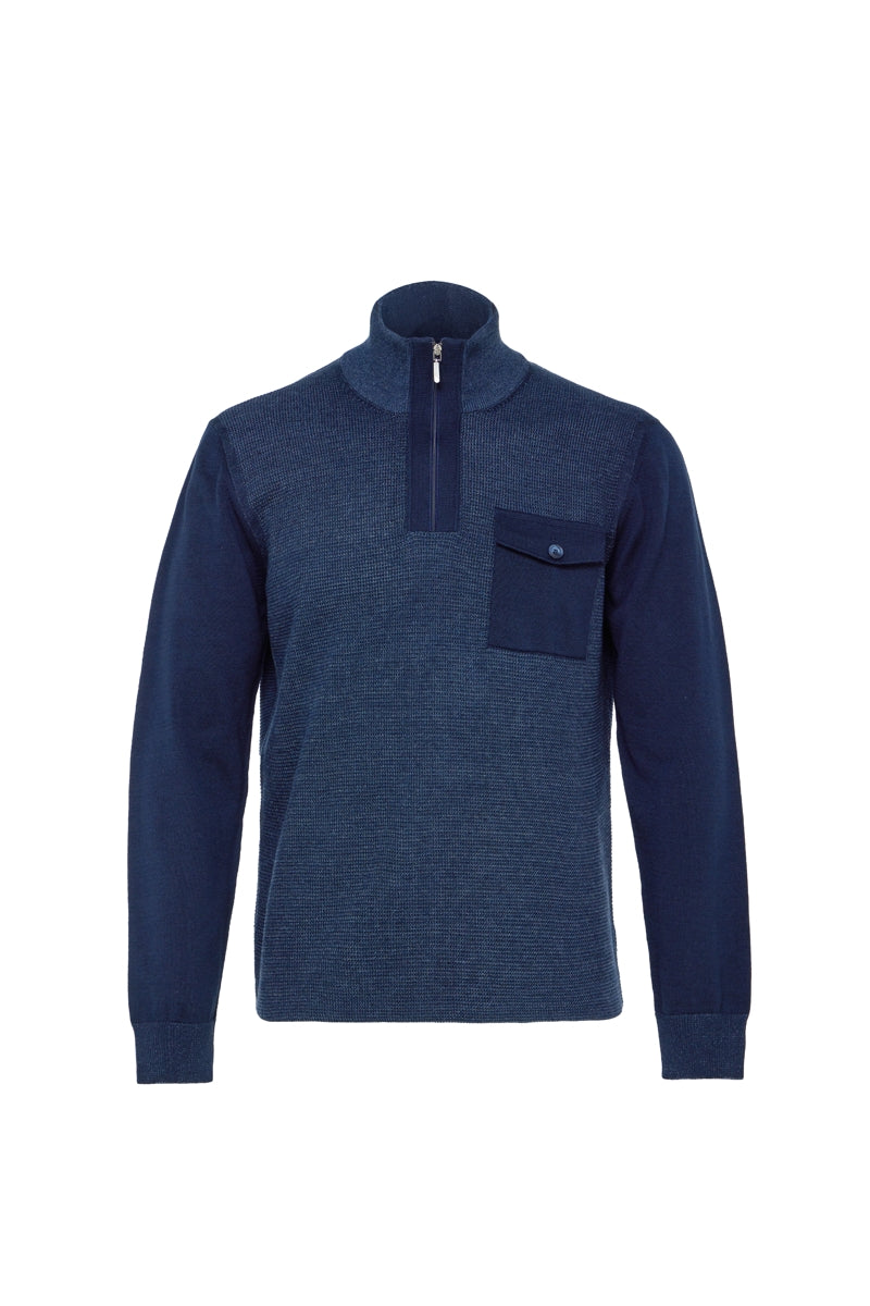 Wholesale,Luchiano Visconti, American Heritage Navy Waffle Block Raglan Mockneck Qtr Zip, Blue, Small-40-TagS