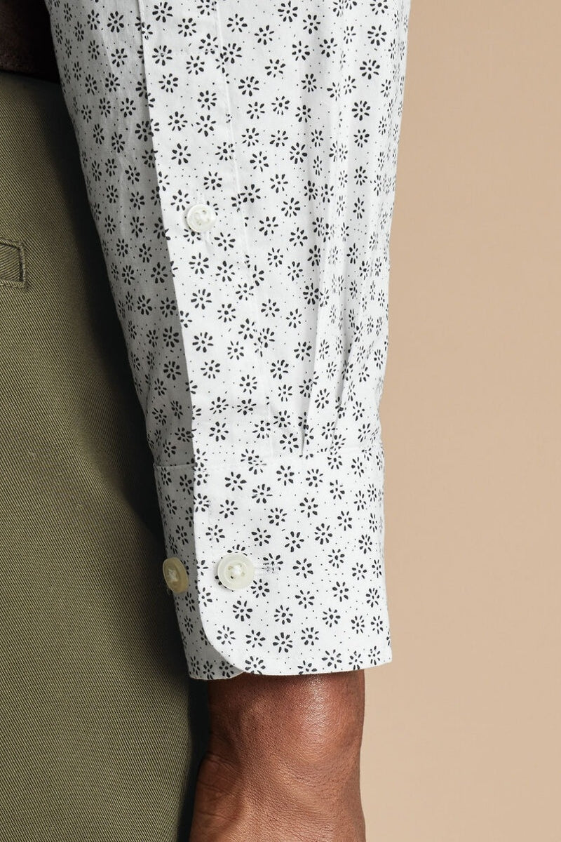 Wholesale,Charles Tyrwhitt, Charles Tyrwhitt White with Black Floral Geo Stretch Shirt, White, Small-39-TagSMedium-42-TagMLarge-45-TagLExtra Large-48-TagXL