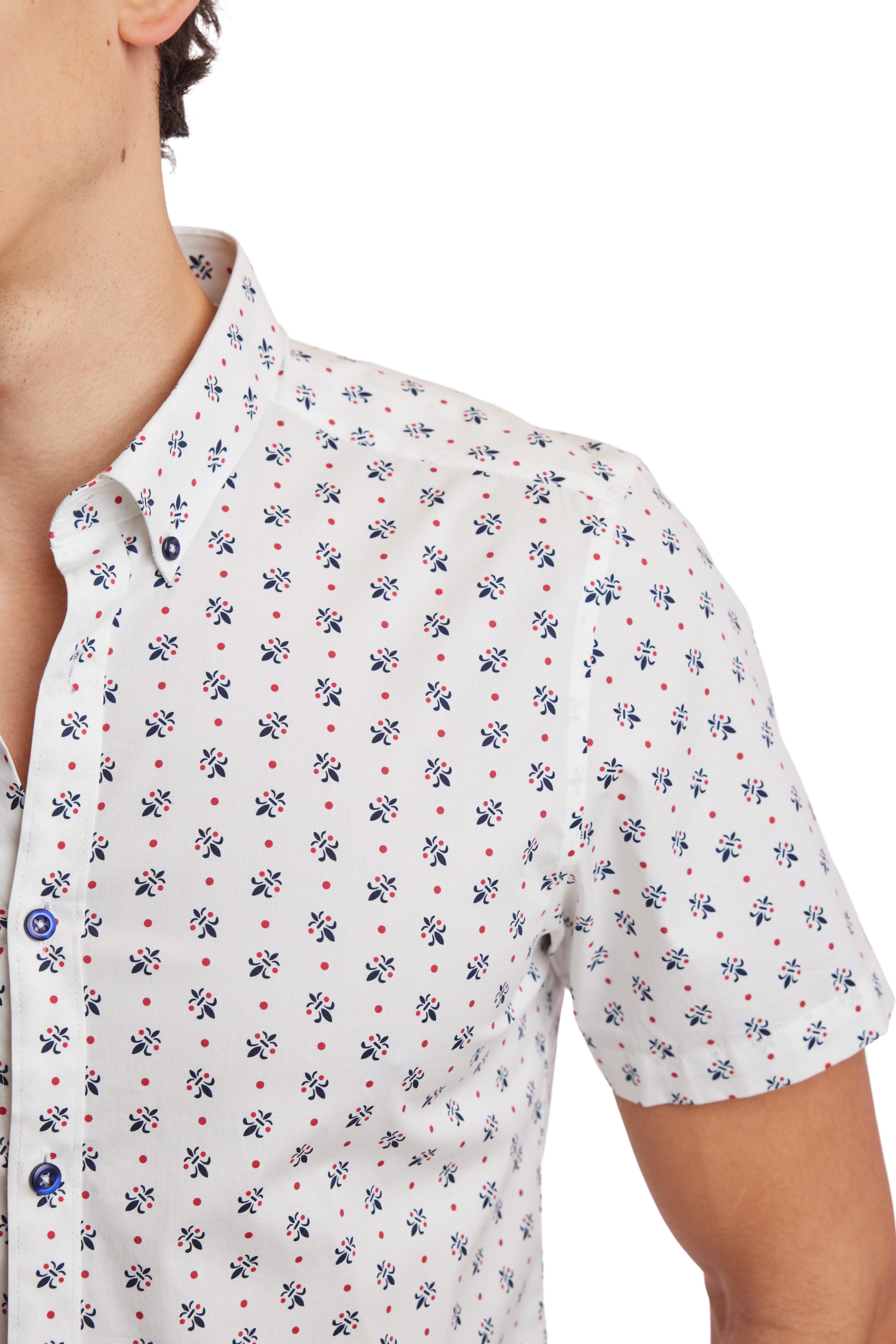 Wholesale,Paisley & Gray, Paisley & Gray White Fleur De Lis Print Short Sleeve Shirt, White, Large-46-TagXL