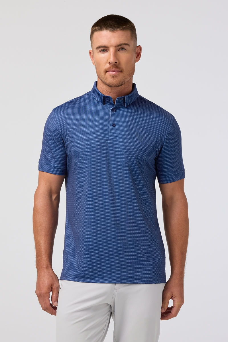 Wholesale,Mizzen + Main, Mizzen + Main Midnight Navy Diamond Print Performance Trim Fit Polo, Blue, Medium-42-TagM