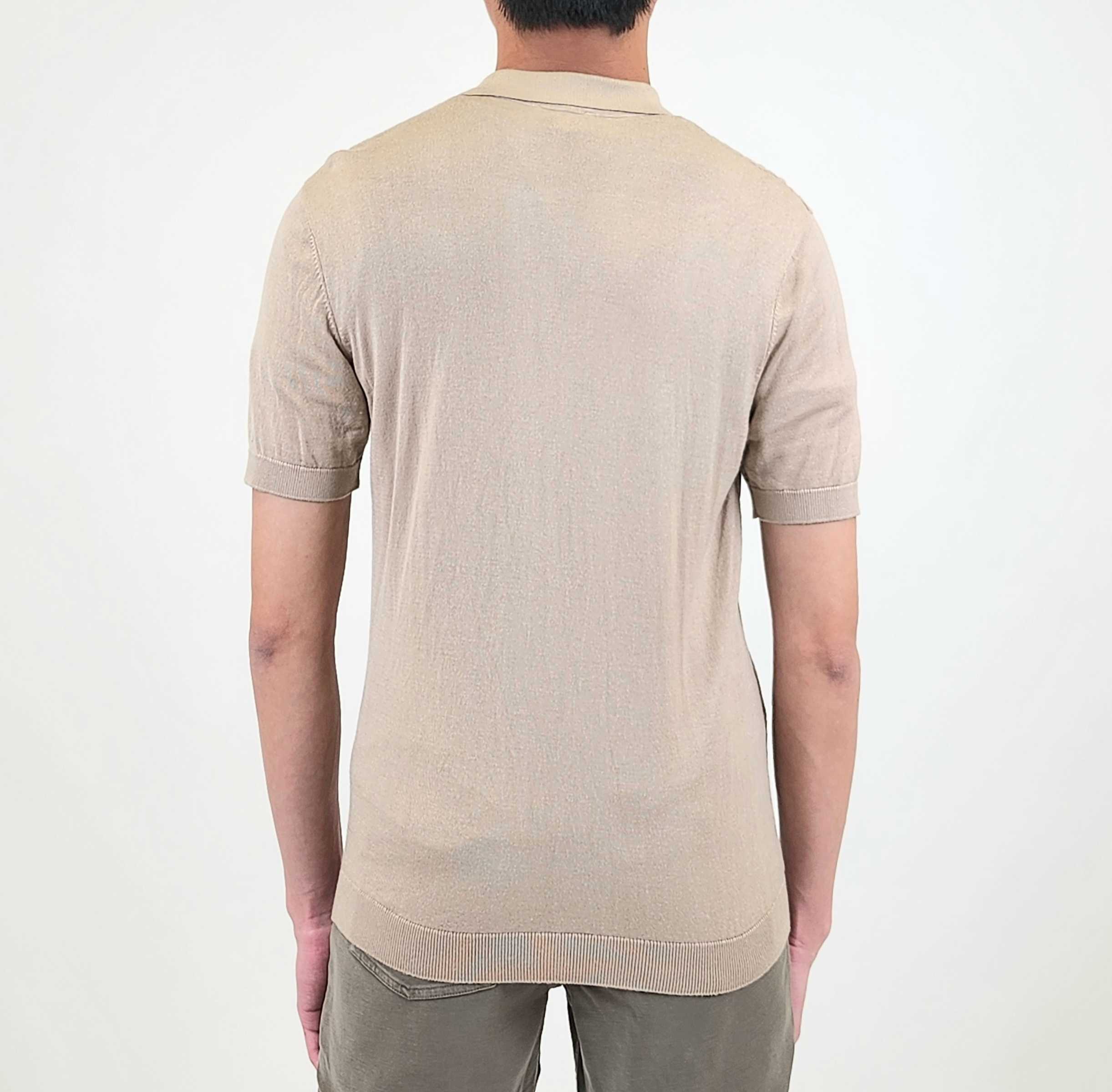 Wholesale,Suit Sartoria, Suit Sartoria Tan Geometric Textured Pattern Quarter Zip Knit Short Sleeve Polo, Tan, Extra Small-33-TagM