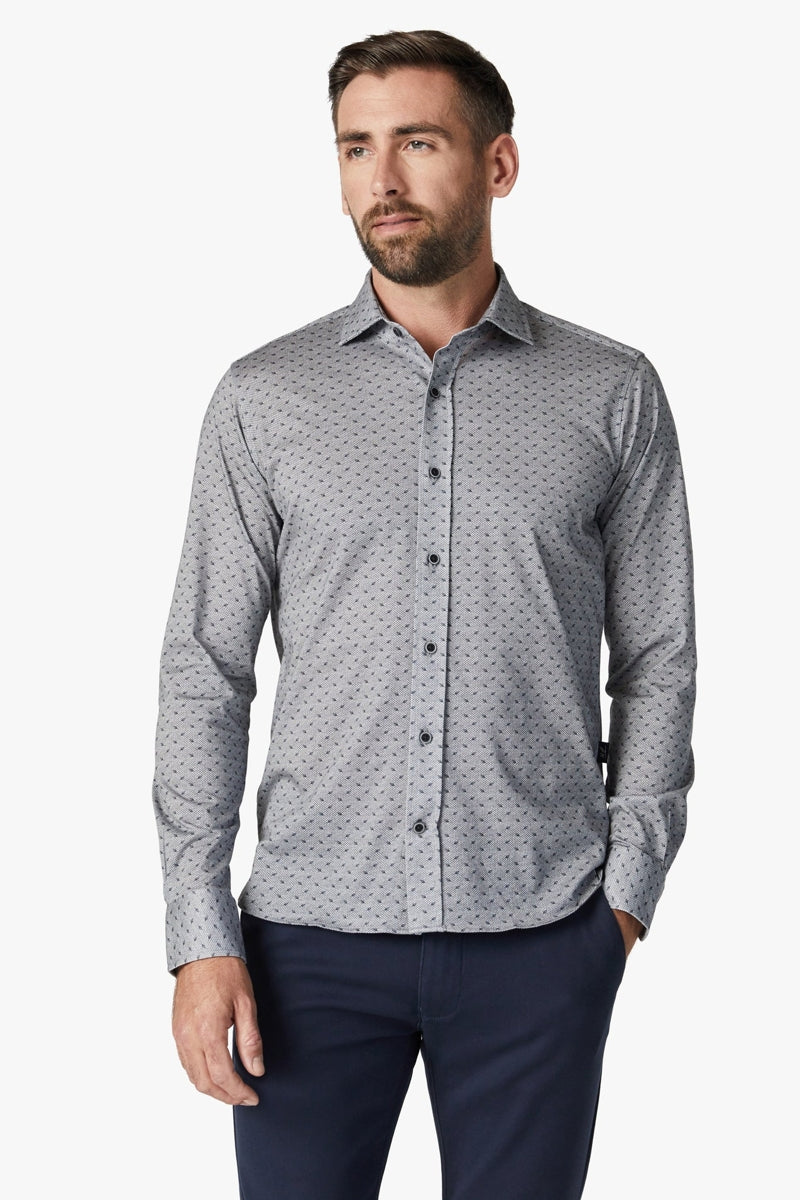 Wholesale,34 Heritage, 34 Heritage Grey Melange Leaf Print Knit Shirt, Grey, Small-42-TagS