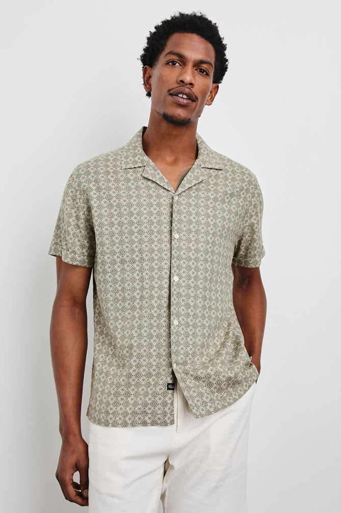 Wholesale,Rails, Rails Oat Olive Diamond Geo Stretch Linen Blend Shirt, Green, Medium-44-TagMLarge-47-TagLExtra Large-50-TagXL