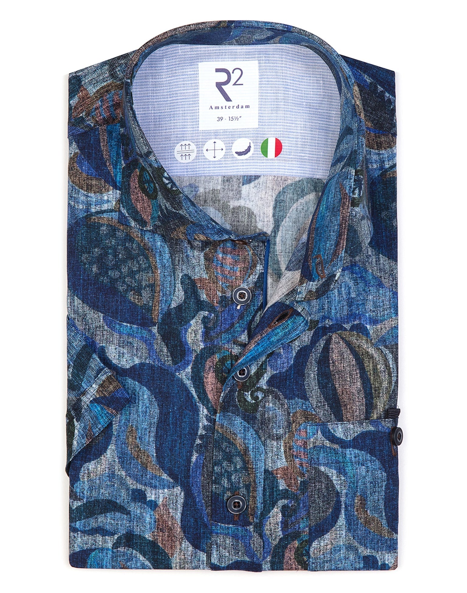 Brand Partner,R2 Amsterdam, R2 Amsterdam Blue Hot Air Balloon Print Stretch Short Sleeve Shirt, , 