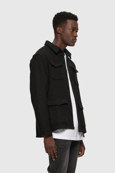 Wholesale,Kuwalla, Kuwalla Black Basket Jacquard Weave 4 Pocket Shacket, Black, Medium-44-TagM
