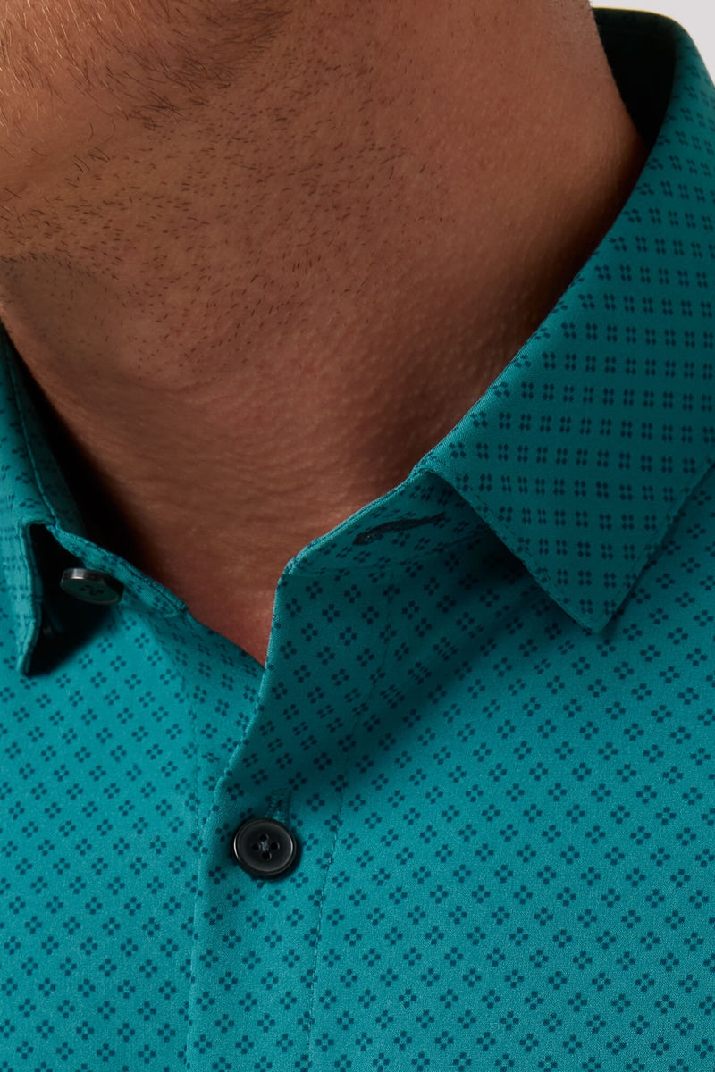 Wholesale,Mizzen + Main, Mizzen + Main Dark Teal Clover Print Trim Shirt, Green, Medium-43-TagMLarge-46-TagLExtra Large-49-TagXL