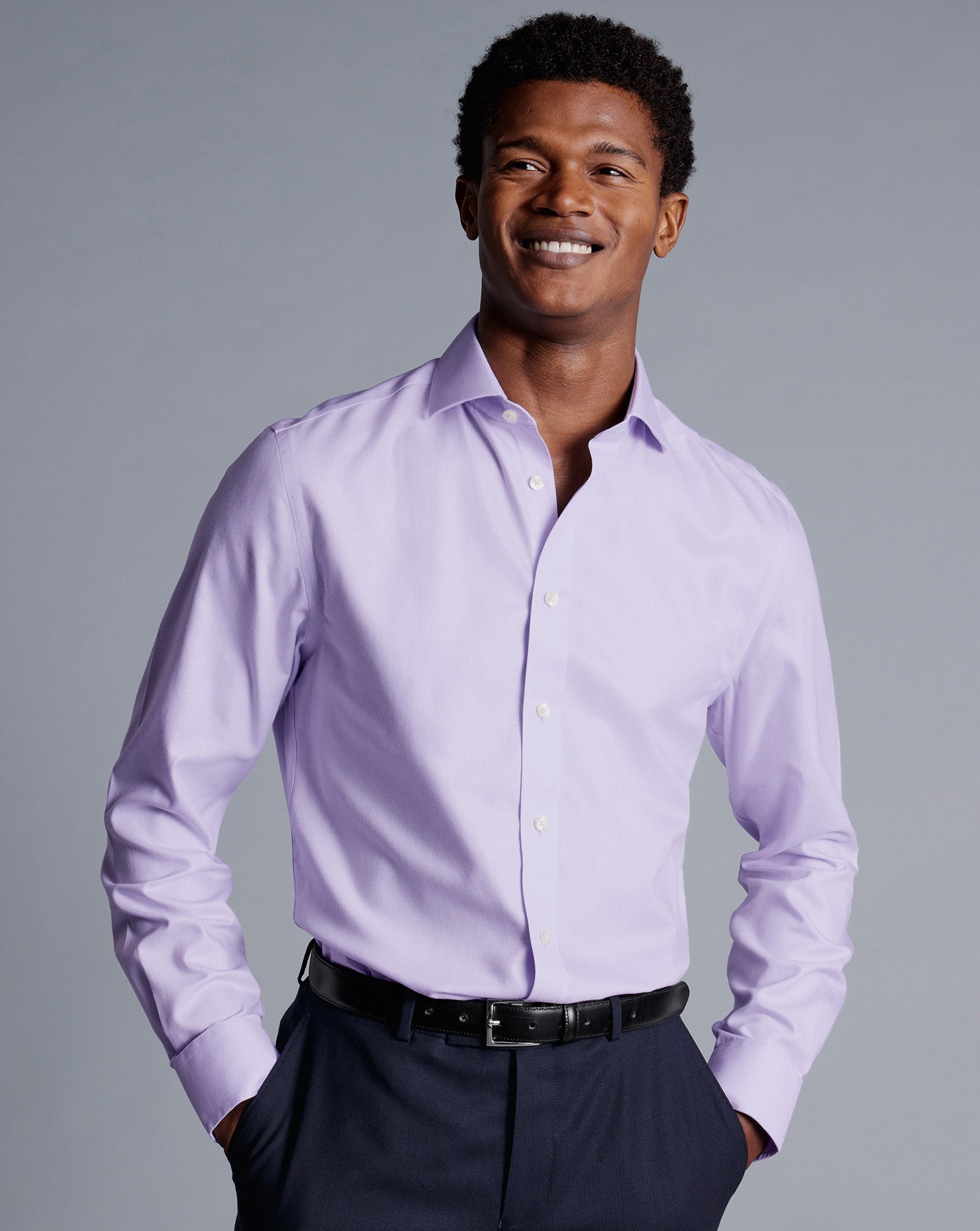 Wholesale,Charles Tyrwhitt, Charles Tyrwhitt Lilac Spread Collar Non-Iron Henley Weave Classic Fit Shirt, Purple, Extra Large-50-Tag43