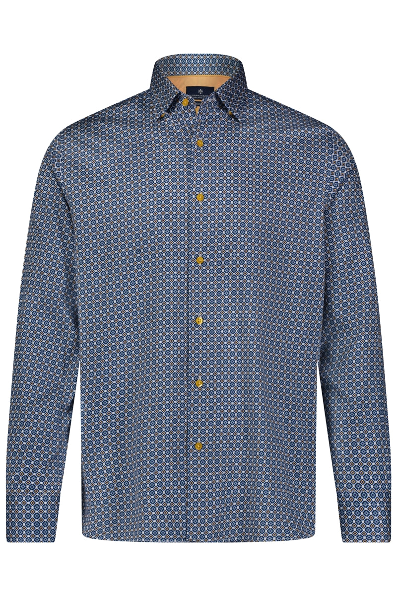 Wholesale,Luchiano Visconti, Luchiano Visconti Multi Teal/Blue Diamond Circle Print Shirt, Blue, Large-46-TagL