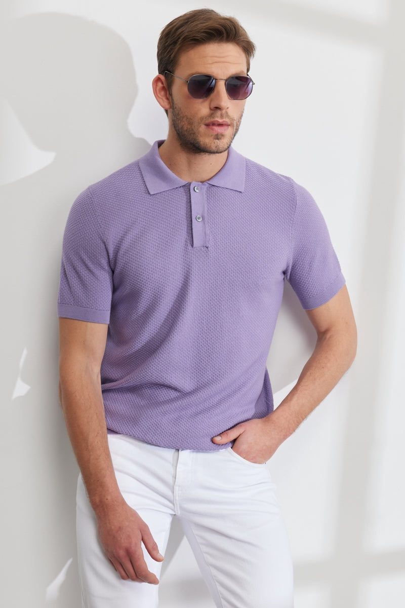 Wholesale,Altinyildiz Classics, Altinyildiz Classics Lilac Knit Textured Weave Polo, Purple, Large-43-TagL