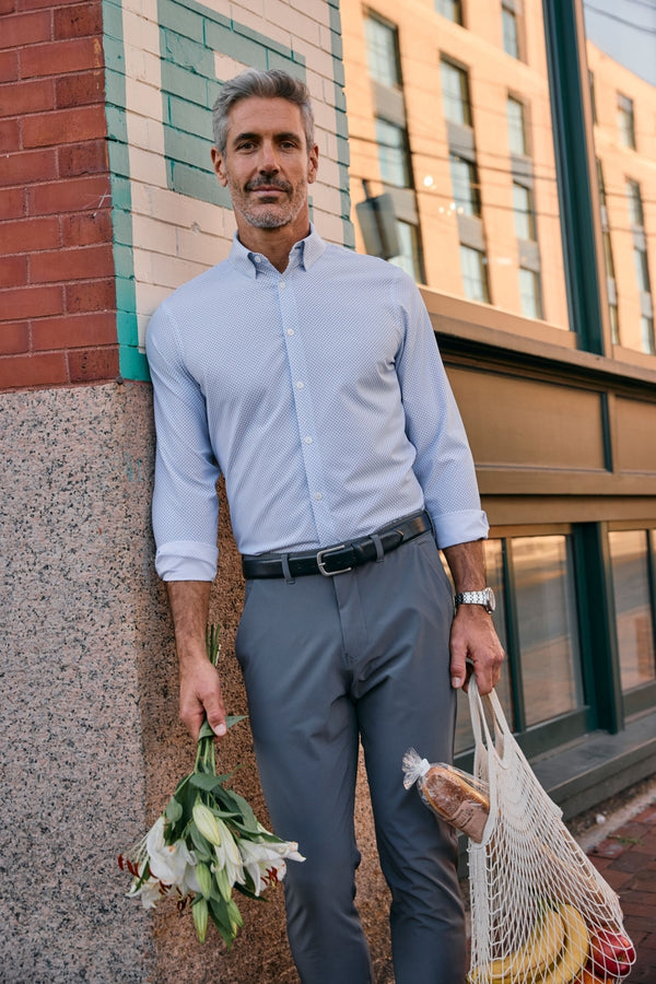 Mizzen + Main White with Blue Plus Print Trim Dress Shirt