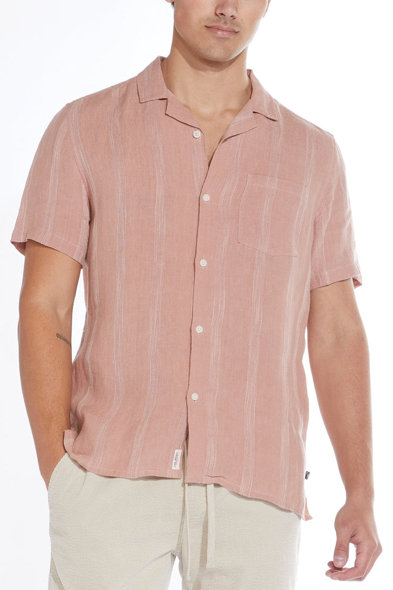 Wholesale,Civil Society, Civil Society Dusty Pink Tonal Striped Cotton/Linen Blend Short Sleeve Shirt, Pink, Medium-44-TagMLarge-46-TagLExtra Large-48-TagXLExtra Extra Large-52-TagXXLMedium-43-TagSSmall-42-TagS